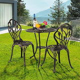 HOMEFUN Bistro Table Set, Outdoor Patio Set 3 Piece Table and Chairs, Tulip Carving and Weather Resistant (Antique Bronze)