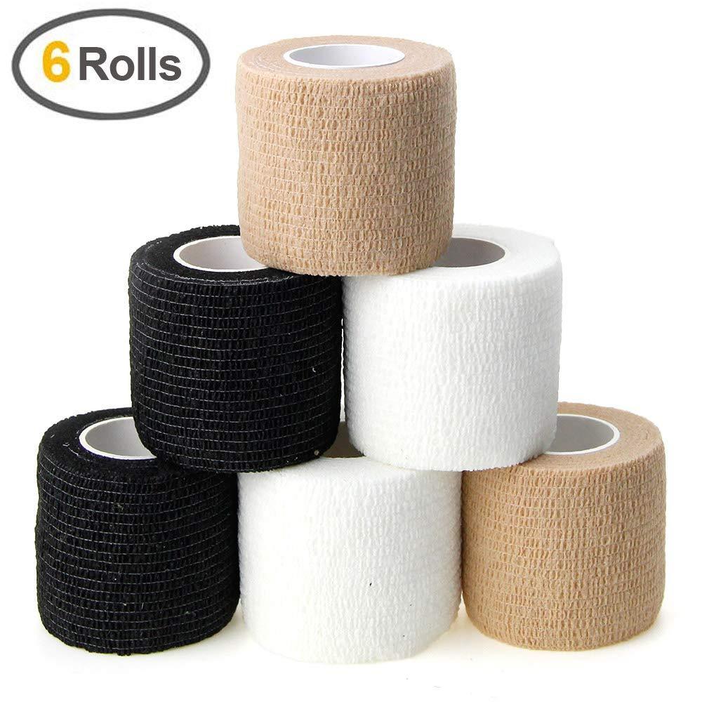 MUEUSS Self Adhesive Bandage Tape Vet Wrap Self Adherent Cohesive Bandages First Aid Wrap Approved 2 inches x 5 Yards (New Beige, 2 Inches / 6 roll)
