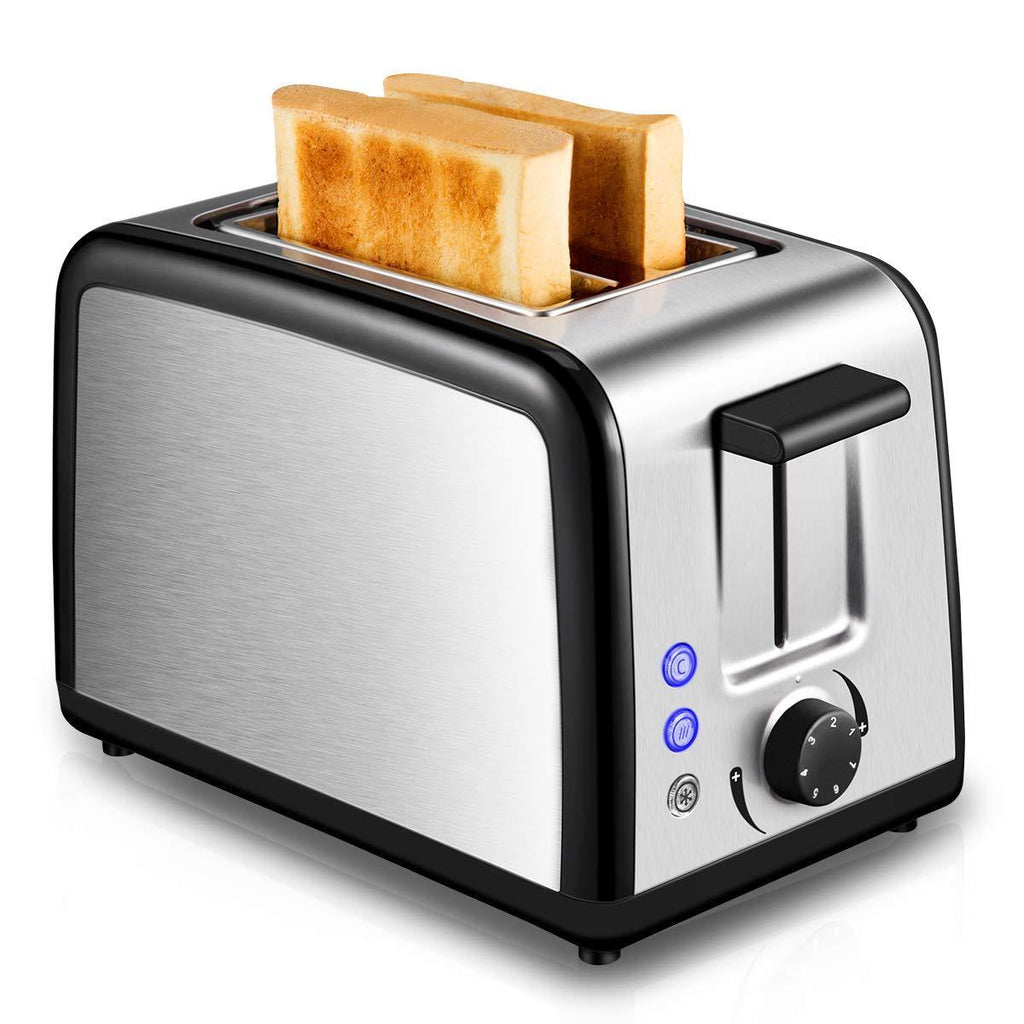 Toaster 2 Slice Warming Rack Brushed Stainless Steel for Breakfast Bread Toasters Defrost Reheat Cancel Button Removable Crumb Tray By CUSINAID