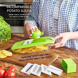 Mandoline Slicer - Premium Vegetable Potato Slicer Grater - Cutter for Tomato, Onion, Cucumber, Zucchini Pasta, Cheese - Julienne Veggie Peeler Chopper - Food Storage, 5 Blades & Hand Protector