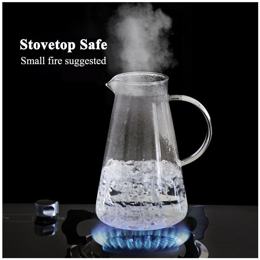 Suteas 2.0 Liter 68 Ounces Gallon jug hot Cold Water ice Tea Wine Coffee Milk and Juice Beverage Ca Glass Pitcher with lid Covered, Clear