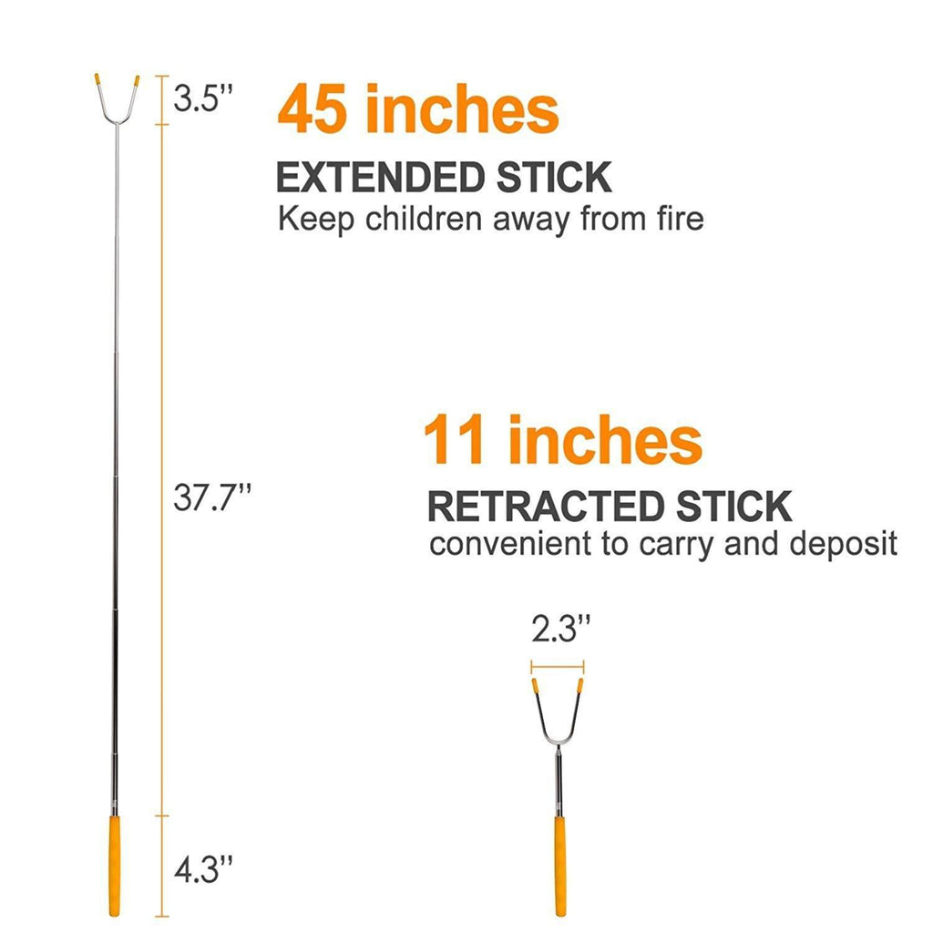 bbqstyle Marshmallow Roasting Sticks, Premium 45'' Extendable Rotating Telescoping Forks for Hot Dog and Smores, Special Safe and Healthy Cookware for Campfire, Camping and Bonfire, Set of 8