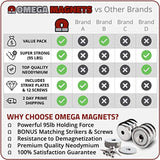 Strong Neodymium Cup Magnets (6 Pack) - 95 lbs Holding Force Rare Earth Magnets - 1.26" x 0.3" Disc Countersunk Hole Round Base Pot Magnets - Includes Screws and Mounting Strike Plates