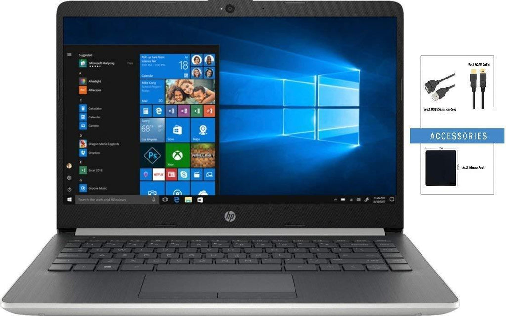 2019 Newest HP 14" HD Widescreen LED Laptop w/ Accessories | Intel Pentium Gold 4417U Processor | 256G M.2 SSD | 16GB Memory | Windows 10 Home S | Silver