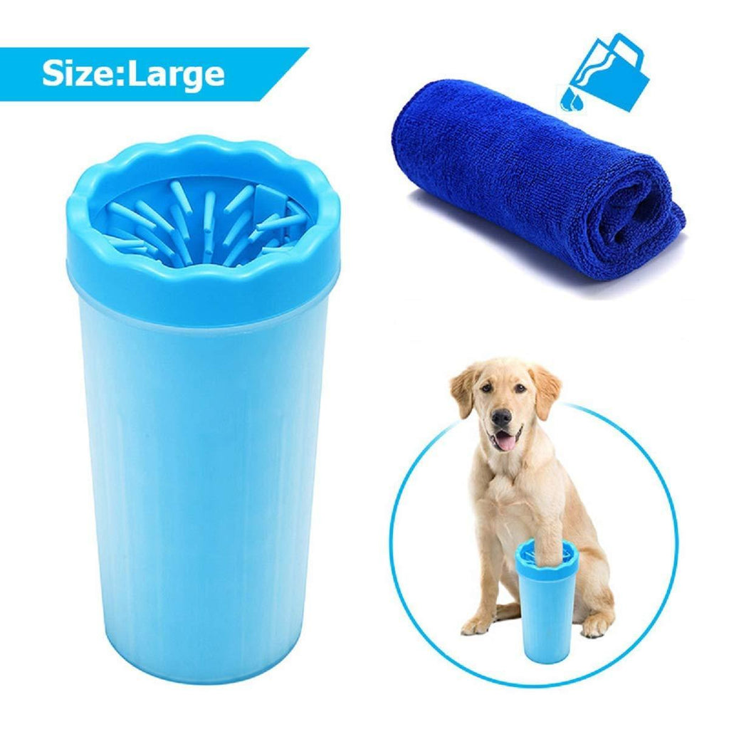 FOCUSPET Portable Dog Paw Cleaner, 9 Inch Large High Soft Silicone Pet Foot Washing Cleaning Brush Cup with 11.8 x 11.8 inch Towel