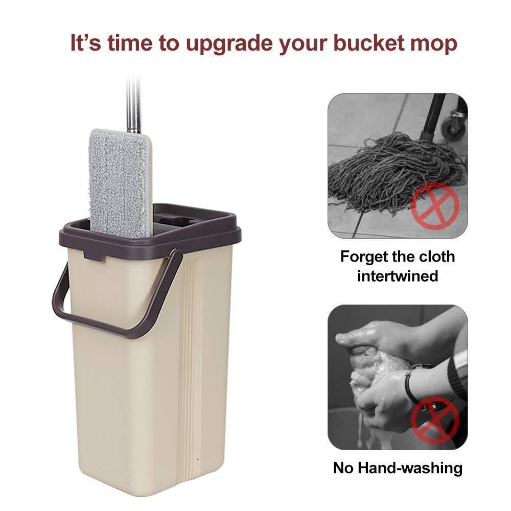 BOOMJOY Squeeze Flat Mop, 1 Bucket, Wet Dry Floor Cleaning Hand Free, 3 Reusable Mop Pads, Stainless Steel Handle