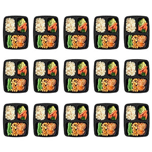 Homgeek 15-Pack Meal Prep Containers 3 Compartment BPA-Free Food Storage Stackable Reusable Microwave Dishwasher & Freezer Safe Bento Lunch Boxes with Airtight Leads for Portion Control
