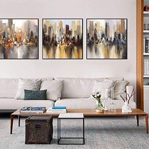 PLLP Modern Minimalist Abstract City Painting, Triple Living Room Sofa Background Wall Decoration Painting, Dining Room Bedroom Wall Painting