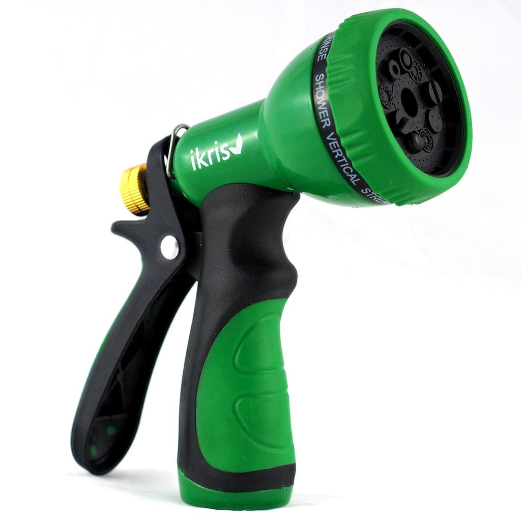 ikris Garden Hose Nozzle 9-Pattern Metal Sprayer with Rubberized ComfortGrip