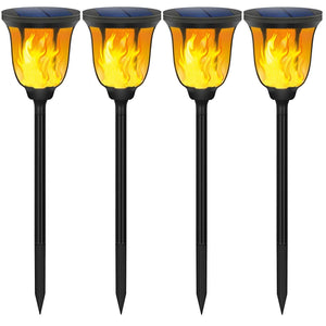 Gold Armour Solar Lights Outdoor - Flickering Flames Torch Solar Path Light - Dancing Flame Lighting 96 LED Dusk to Dawn Flickering Tiki Torches Outdoor Waterproof Garden (4 Pack)