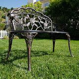 Belleze Antique Designed Rose Style Outdoor Patio Park Garden Bench Bronze Love Seat Cast Iron Backyard Porch Home Pool