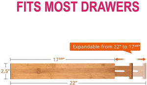 Juego de 4 separadores de cajones de bambú, organizador de cajón de cocina, divisores de cajones ajustables y gastables, ideal para cocina, aparador, dormitorio, escritorio