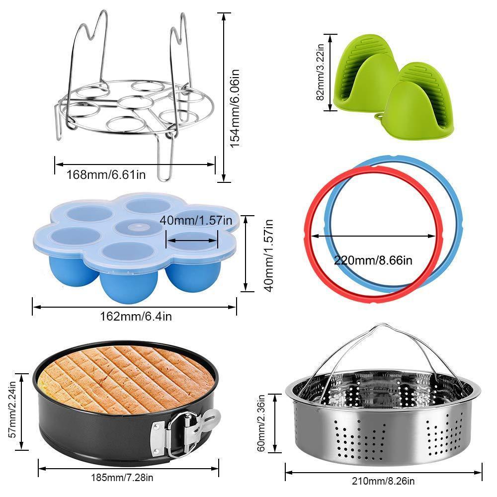 Pressure Cooker Accessories Set Steamer Basket, Egg Bites Mold, Egg Rack, Silicone Mini Oven Mitts, Springform Pan Fits for 6/8 Qt with 2 Pack Sealing Ring for 5 or 6 Quart IP Pot Models (8pcs)