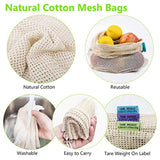 Reusable Mesh Produce Bags, Zero Waste Eco-Friendly Natural & Healthy Organic Cotton Drawstring Net Bag for Grocery Shopping Storage Set of 8 (3 Small - 3 Medium - 2 Large)