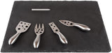 Home Perspective Large Slate Cheese Board and Stainless Steel Cutlery Set 12" x 16" - Includes 4 Knives plus a Soap Stone Chalk, Perfect Cheese Platter Slate Board, Wine