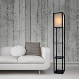 Light Accents Floor Lamp 3 Shelf Standing Lamp 63" Tall Wood with White Linen Shade (Black)