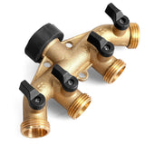 GLORDEN Heavy Duty Brass 4 Way Hose Manifold Garden Hose Splitter Connector with Comfort Grip(Give Away 7 Small Accessories)