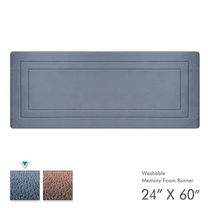 Ellendi Long Memory Foam Bath Mat and Kitchen Rug - Non-Slip Bathroom Runner, Soft and Absorbent, Washable, 24 by 60 Inches, Blue