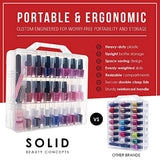 HumanFriendly Portable Nail Polish Organizer for 48 Bottles with 2 Foam Toe Separators, 2 Adjustable Compartments & Double Locking Lids - Clear