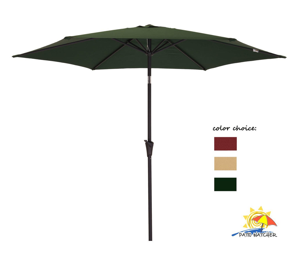 Patio Watcher Outdoor Market Patio Umbrella, 9 Ft Table Umbrella with Push Button Tilt and Crank,Dark Green
