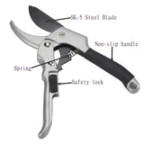 Pruning Shears, 8 inch Professional Hand Pruners Garden Clippers with SK-5 Sharp Steel Blade,Sharp Anvil Pruner with Safety Lock, Less Effort