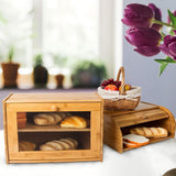 INDRESSME 2-Layer Bamboo Bread Box - Countertop Bread Storage Bin - Large Bread Box for Kitchen Counter with Transparent Window, 15.8"x 12"x 6.7" (SELF ASSEMBLY)