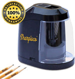 Sharpisco™ Electric Pencil Sharpener Best Compact - For School, Home and Office - Batteries USB or AC adapter - Helical Blade for Fast Sharpen - Autostop - 3 Sharpening Settings