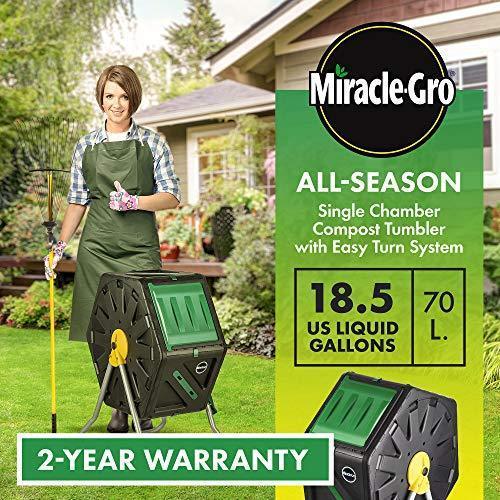 Miracle-Gro Single Chamber Outdoor Garden Compost Bin – Large Volume, Compact Design 27.7gal (105L) Capacity – Heavy Duty, Easy to Assemble Tumbling Composter + Free Scotts Gardening Gloves