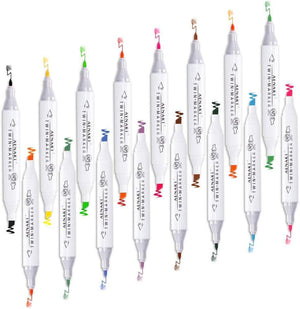 Dual Tip Marker Pens Set Permanent Double-Ended Art Markers Highlighter Pen for Adult Coloring Drawing Underlining School Office Supplier (16 Colors) by Aen Art