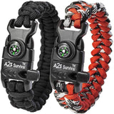 A2S Protection Paracord Bracelet K2-Peak – Survival Gear Kit with Embedded Compass, Fire Starter, Emergency Knife & Whistle EDC Hiking Gear- Camping Gear