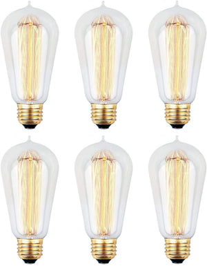 6pcs Edison Bulbs, KinHom 60 Watt Dimmable Vintage Incandescent Light Bulb - E26 Base - Clear Glass - Tear Drop Top - Classic Squirrel Cage Filament Lamp - ST58