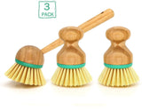 Set of 3 Pieces Bamboo Scrub Brush Dish Scrubber Household Cleaning Sink Wet Scrubber Brushes,Stiff Bristles, for Kitchen Pan Pot Dish Vegetables Cleaning(2 Mini and 1 Long Handle)