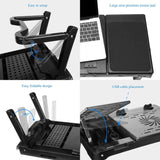 Laptop Table for Bed-Moclever Multi-Functional Laptop Bed Tray with 2 Independent Laptop Stands-Foldable Adjustable to 2 Different Heights-Internal Cooling Fan for Laptop Desk-LED Desk Lamp-4 Port USB