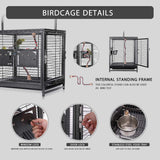 VIVOHOME 18 Inch Heavy Duty Wrought Iron Travel Carrier Portable Bird Parrot Cage with Feeding Bowls and Rope Perch