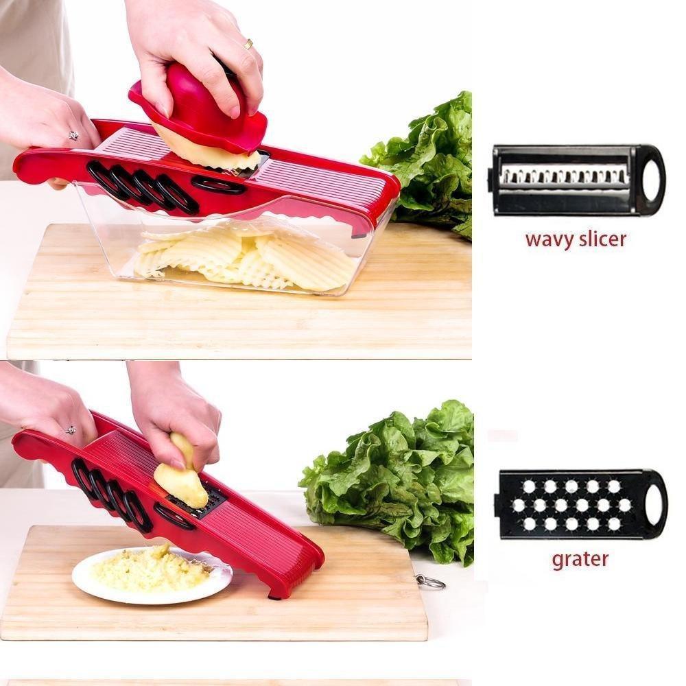 Mandoline Vegetable Slicer Cutter Chopper,JungleArrow 6 in 1 Interchangeable Blades with Peeler with Food Catch Tray by unknown