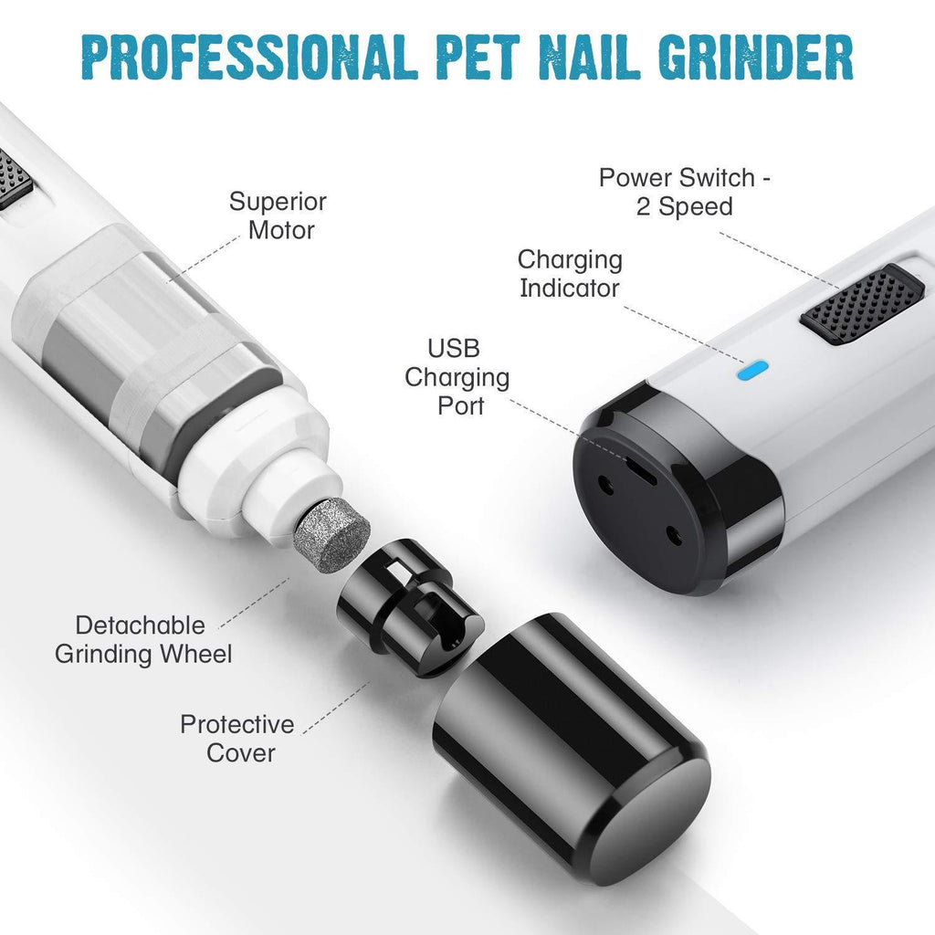 Upgraded 2-Speed Dog Nail Grinder,Pet Electric Paw Trimmer,Rechargeable Pet Nail Trimmer Painless and Safe Paws Grooming & Smoothing Kits for Small Medium Large Dogs