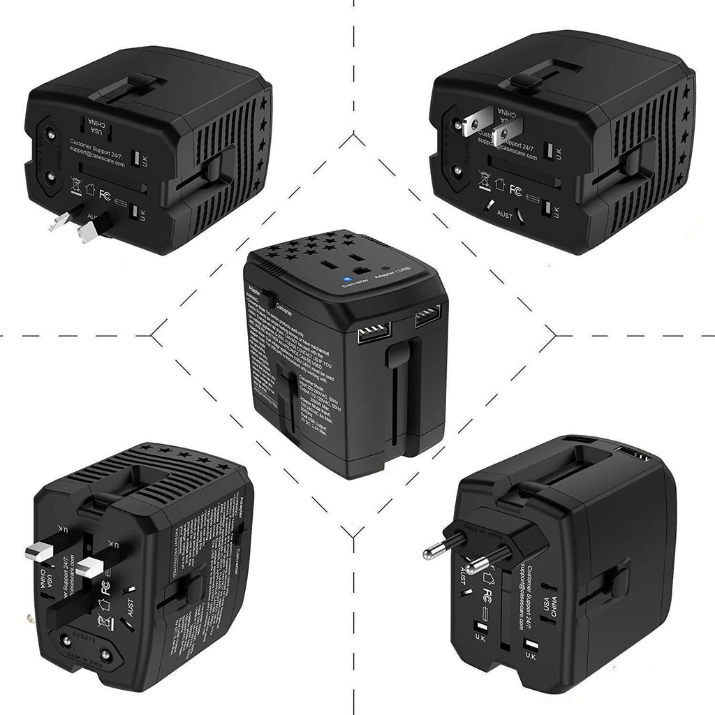 2000W 220V to 110V Converter and Travel Adapter w/2 USB Ports COMBO - Converter Step Down Voltage with Electric Products Like Hair Dry - Universal World Plug Adapter US to UK Europe Over 150 Countries