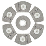 PAUWER Grey Round Table Placemats Set of 7 Wedge and Round Placemats Set for Round Dining Table Washable Woven Vinyl Placemats Set