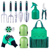 Garden Tool Set Gardening Bag Accessories 12 Pieces Kit/Home & Gardening Kneeler Pad/Stainless Steel Hand Digging Tools Pruner, Shovel, Fork, Rake, Shears, Weeder, Gloves, Water Sprayer, Plant Rope