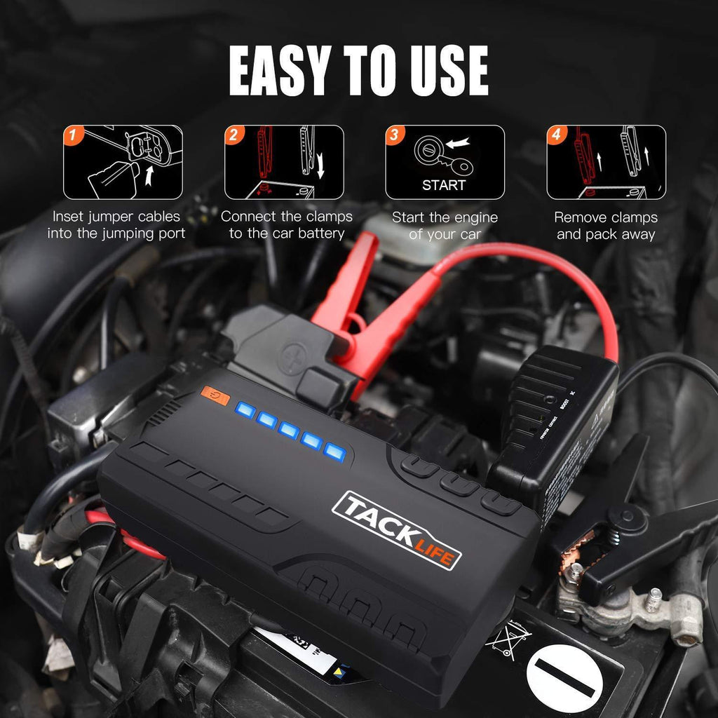 TACKLIFE T6 800A Peak 18000mAh Car Jump Starter (up to 7.0L Gas, 5.5L Diesel Engine) with Long Standby, Quick Charge, 12V Auto Battery Booster, Portable Power Pack for Cars, Trucks, SUV