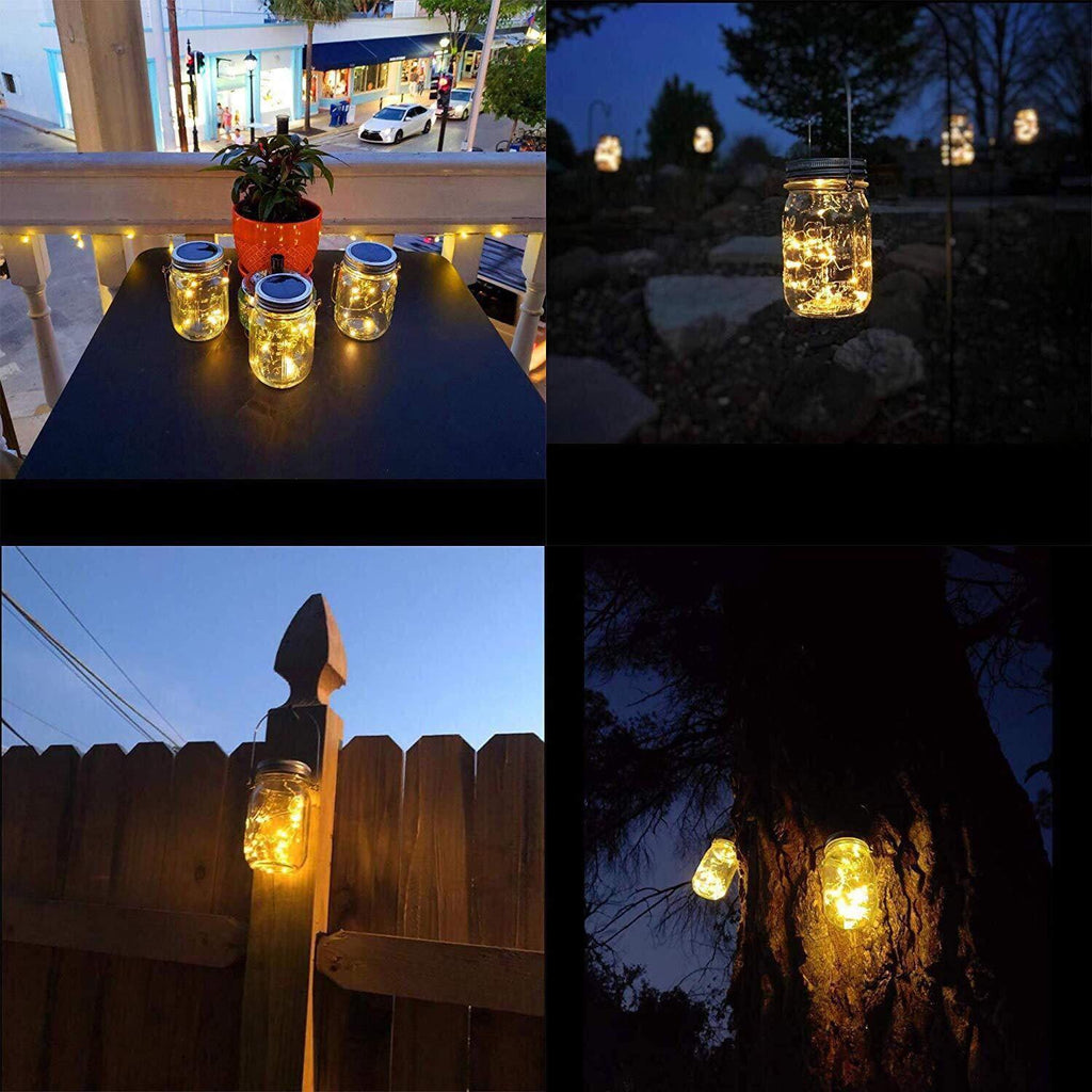 [Upgraded] Solar Mason Jar Lid Lights 30 LEDs - 1200mAh Battery | Outdoor Decor, Patio Garden Decor, Solar Lantern Table Light | 6-Pack Hangers and Lids String Fairy Firefly Lights/No Jars