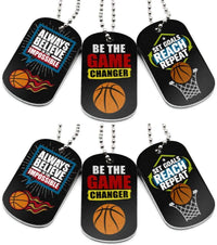 (6-Pack) Basketball Motivational Dog Tag Necklaces - Basketball Gifts in Bulk for Basketball Team Accessories - Basketball Party Favors Sports Prizes Awards for Youth Teen Boys Girls Adults Men Women