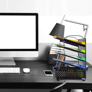 Bextsware 5-Tier Mesh Desktop Organizer File Folder with Sorters Basket, Document Letter Tray Holder Desk Accessories Organization Supplies for Office or Home, Black