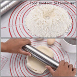 Adjustable Rolling Pin,Stainless Steel Rolling Pin with 4 Removable Adjustable Thickness Rings,17 inch Rolling Pin with Silicone Baking Mat for Dough Pizza Pastry Pie Pasta and Cookies
