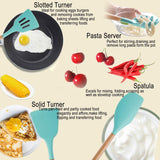 Kitchen Utensil Set Silicone Cooking Utensils, CROSDE 15pcs Kitchen Utensils Set Tools Wooden Handles Spatula Set Cookware Turner Tongs Spatula Spoon Kitchen Gadgets with Holder - Teal