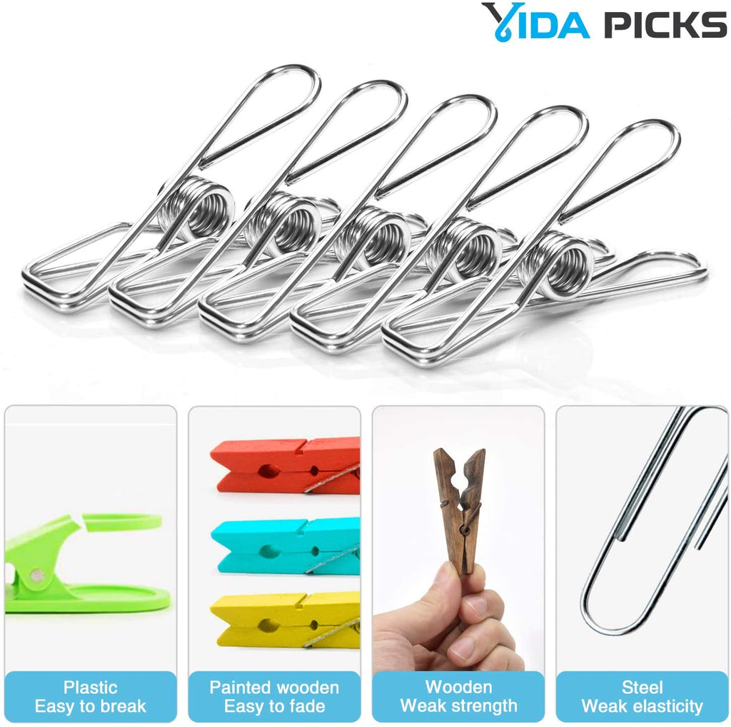 Wire Clothespins Laundry Chip Clips-40 Pack Bulk Clothes Pins with Heavy Duty, Durable Clamp Metal Clothes Pegs Multi-purpose for Outdoor Clothesline by Vida Picks