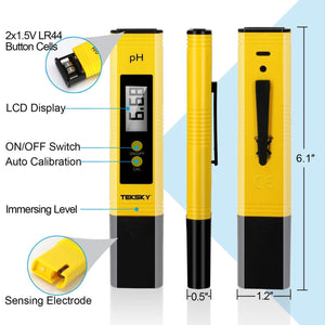 TekSky Digital pH Meters - 0.01pH Accuracy, 0-60 Celsius, 0-14 PH Measurement Range - Food Brewing Drinking Hydroponics Aquariums Pools Spa - Calibration Powders, Sensitive Probe Design with ATC
