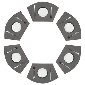 PAUWER Grey Round Table Placemats Set of 7 Wedge and Round Placemats Set for Round Dining Table Washable Woven Vinyl Placemats Set
