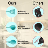 Kitchen Utensil Set Silicone Cooking Utensils, CROSDE 15pcs Kitchen Utensils Set Tools Wooden Handles Spatula Set Cookware Turner Tongs Spatula Spoon Kitchen Gadgets with Holder - Teal