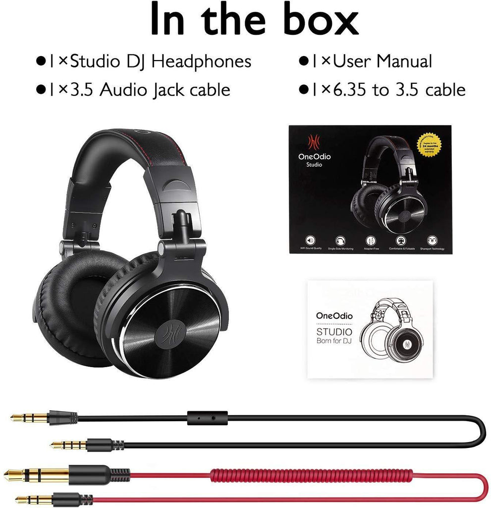 OneOdio Adapter-Free Closed Back Over-Ear DJ Stereo Monitor Headphones, Professional Studio Monitor & Mixing, Telescopic Arms with Scale, Newest 50mm Neodymium Drivers - Black
